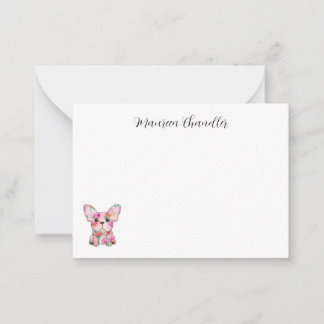 Tarjeta Pequeña Flores de Bulldog francesas, personalizadas