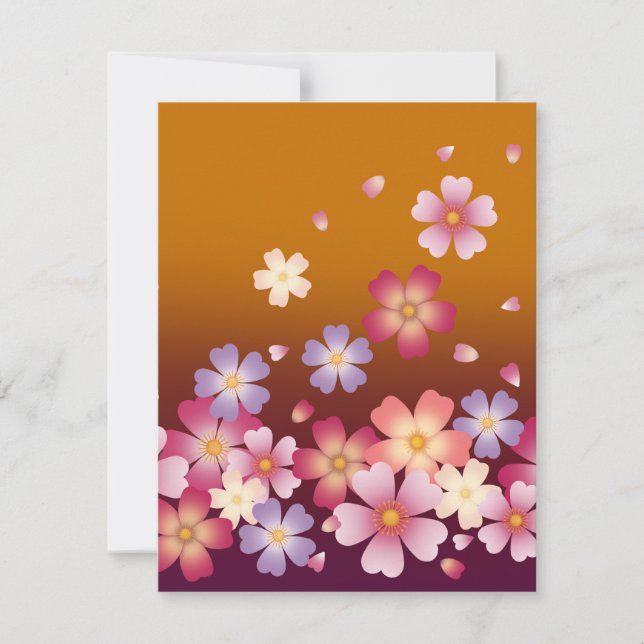 Tarjeta Pequeña Flores de Cerezo Japonesas Oro & Ciruela (Anverso)