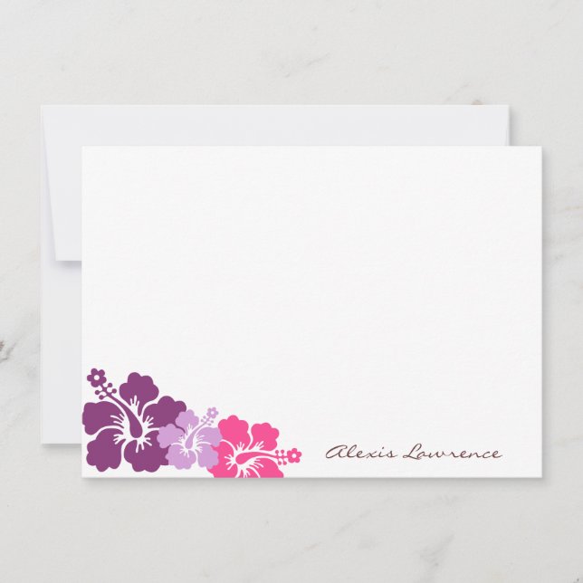Tarjeta Pequeña Flores de hibisco púrpura tropical papel personali (Anverso)