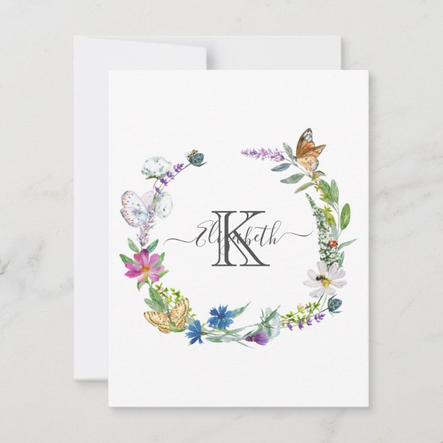 Tarjeta Pequeña Flores de mariposas en caligrafía de guión de mono (Anverso)