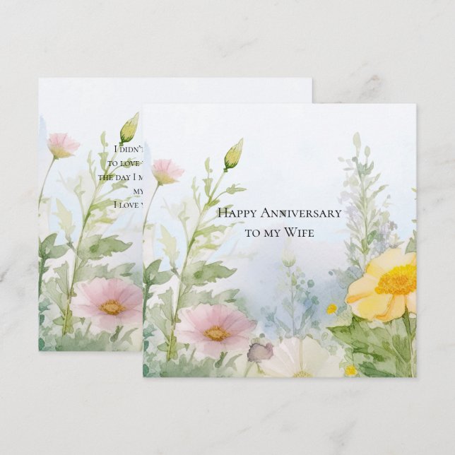 Tarjeta Pequeña Flores de primavera de aniversario de esposa (Anverso / Reverso)