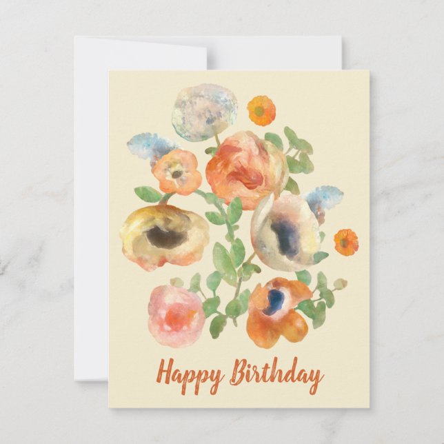 Tarjeta Pequeña Flores de primavera del Naranja de cumpleaños feli (Reverso)
