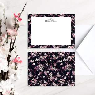 Tarjeta Pequeña Flores de Sakura Rosa Negra, diseño de patrones