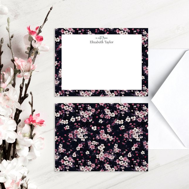 Tarjeta Pequeña Flores de Sakura Rosa Negra, diseño de patrones (Subido por el creador)