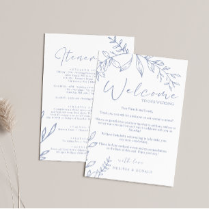Tarjeta Pequeña Flores de Vinca Carta de Bienvenida e Itinerario