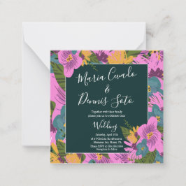 Tarjeta Pequeña Flores dibujadas a mano, vegetación rosa atrevida