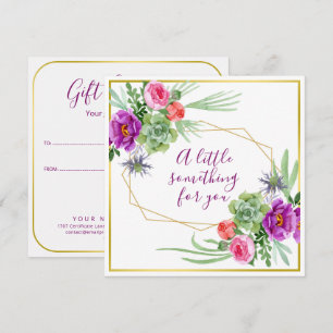 Tarjeta Pequeña Flores en acuarela - Marco dorado 12 + tu texto