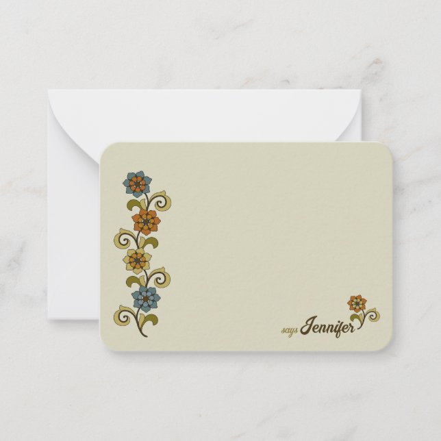 Tarjeta Pequeña Flores giratorias de bonito hojas de estilo mediev (Anverso)