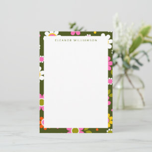 Tarjeta Pequeña Flores Groovy Green Retro Personalizadas Stationer