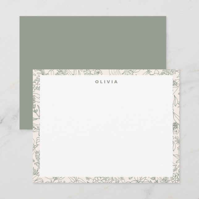Tarjeta Pequeña Flores hierbas patrón boho verde salvia moderno (Anverso / Reverso)