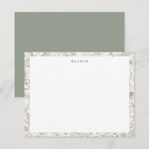 Tarjeta Pequeña Flores hierbas patrón boho verde salvia moderno