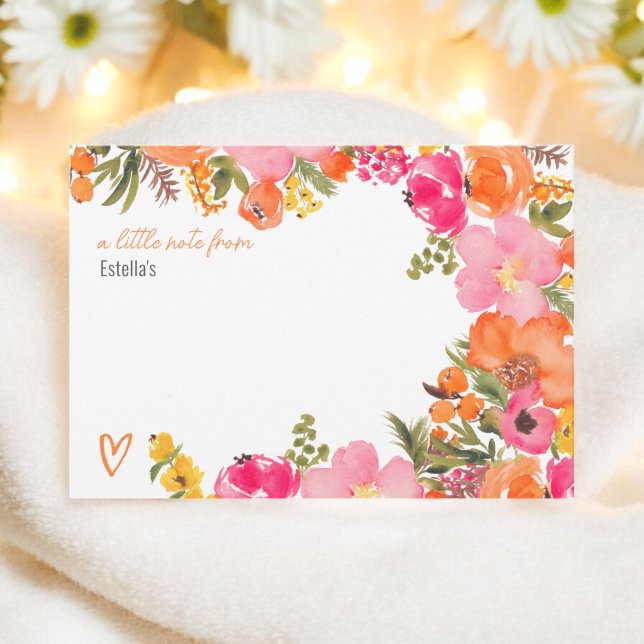 Tarjeta Pequeña Flores Naranjas audaces guión ducha de novia (Bold Orange flowers script bridal shower Note Card)