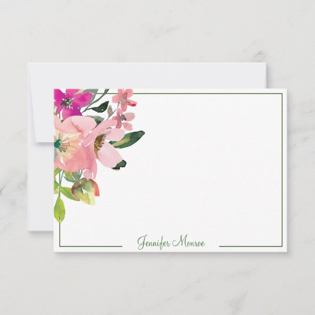 Tarjeta Pequeña Flores personalizadas de acuarela rosa (Anverso)