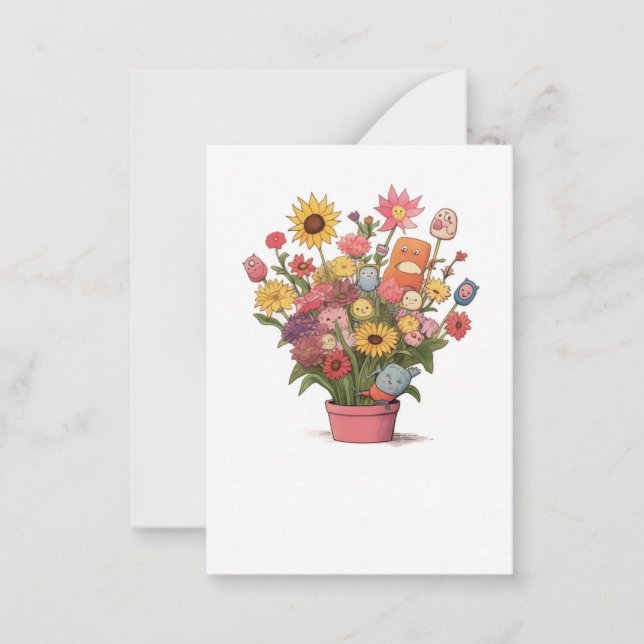 Tarjeta Pequeña Flores, ramo, maceta (Anverso)
