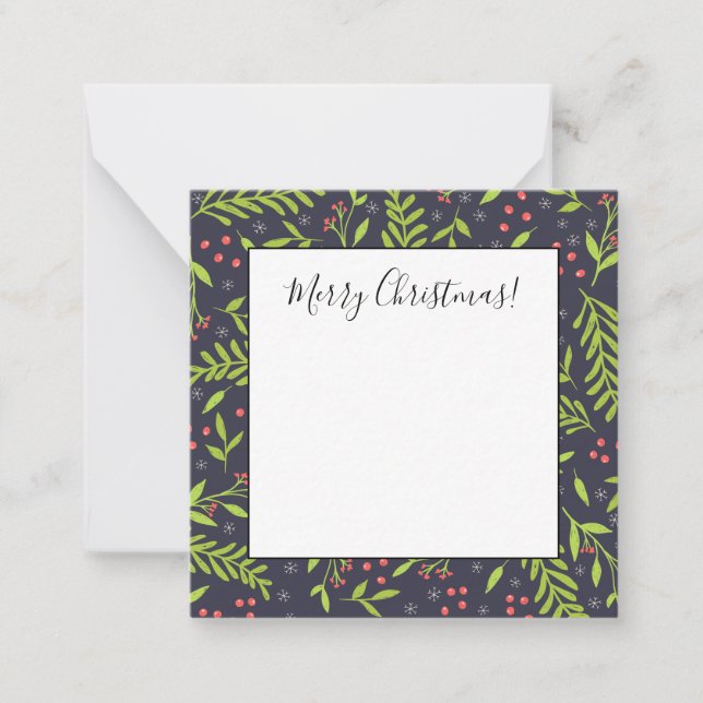 Tarjeta Pequeña Flores Rojas Bayas Copo de Nieve Ciprés de Navidad (Anverso)