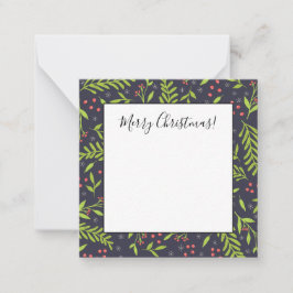 Tarjeta Pequeña Flores Rojas Bayas Copo de Nieve Ciprés de Navidad