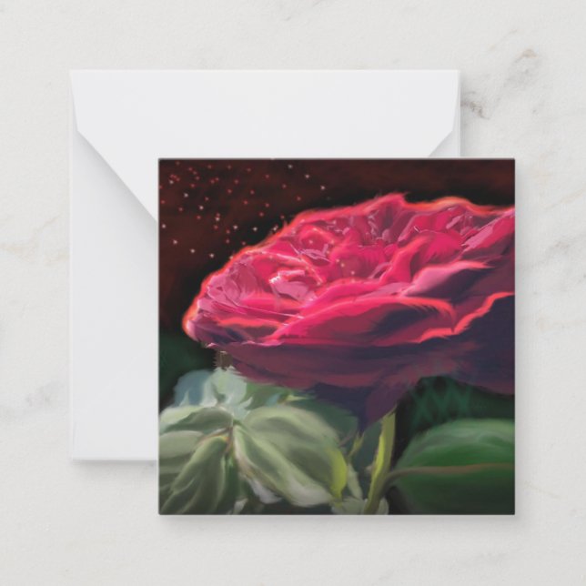 Tarjeta Pequeña Flores rojas de flores verdes de arte negro floral (Anverso)