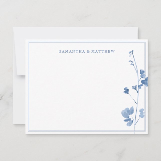 Tarjeta Pequeña Flores silvestres azules con doble borde (Anverso)
