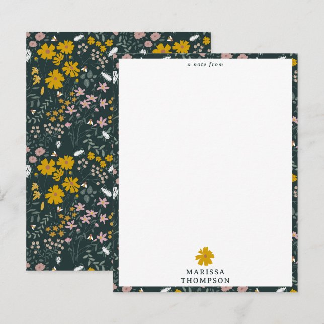 Tarjeta Pequeña Flores silvestres bohemias de mostaza (Anverso / Reverso)