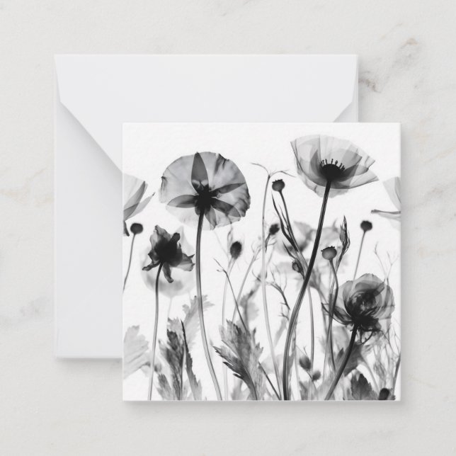 Tarjeta Pequeña Flores silvestres de rayos X en blanco y negro (Anverso)