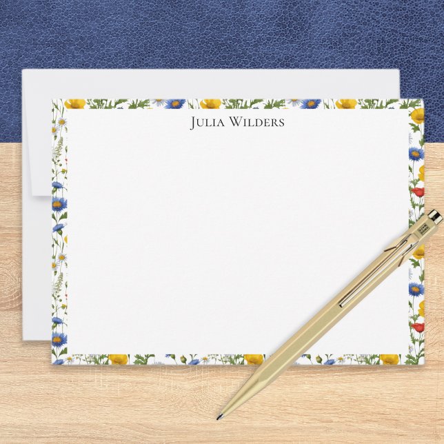 Tarjeta Pequeña Flores Silvestres Personalizadas de Verano de Colo (An elegant personalized, note card, with colorful wildflowers border design)