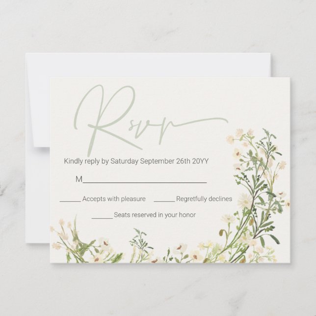 Tarjeta Pequeña Flores silvestres Verdor Floral Boda Botánica RSVP (Anverso)