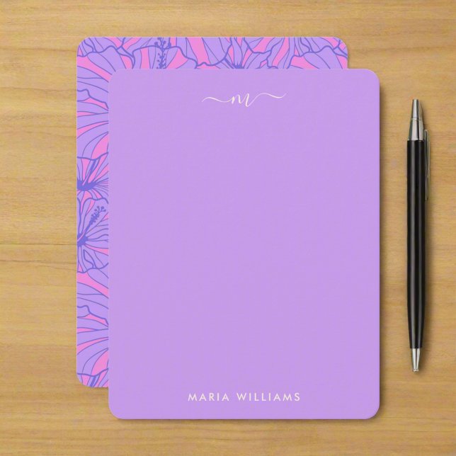 Tarjeta Pequeña Flores únicas monogramos moradas y rosas gracias (Subido por el creador)