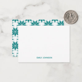 Tarjeta Pequeña flores verde azuladas nombre personalizado blanco