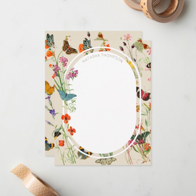 Tarjeta Pequeña Flores y mariposas acuáticas Jardín floral (Anverso/Reverso In Situ)
