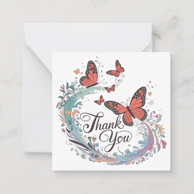 Tarjeta Pequeña Flores y mariposas gracias (Anverso)
