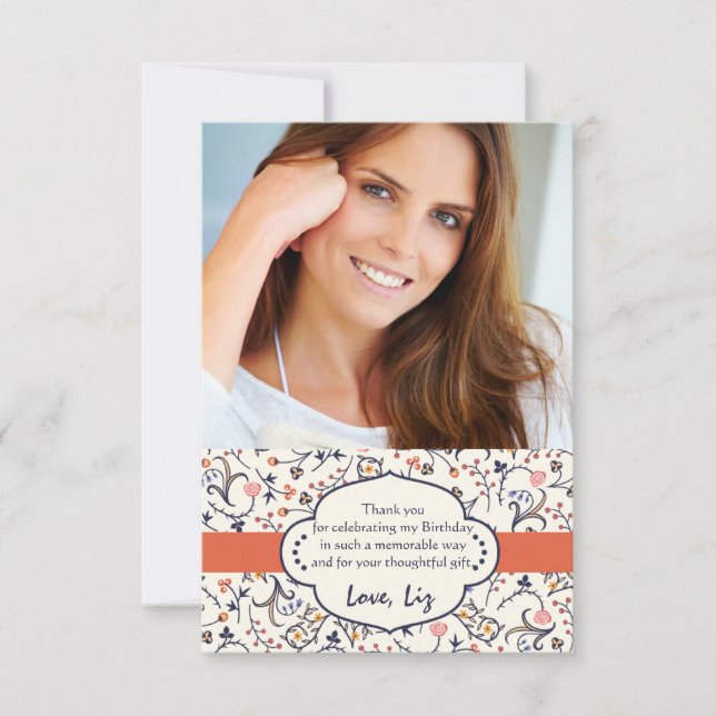 Tarjeta Pequeña Flourish Floral Photo Notes (Anverso)