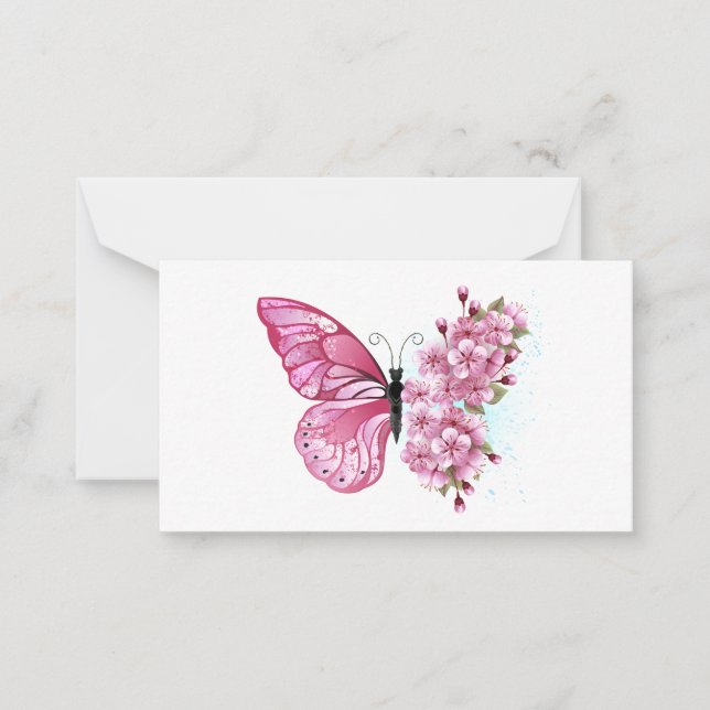 Tarjeta Pequeña Flower Butterfly with Pink Sakura (Anverso)