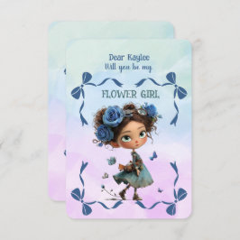 Tarjeta Pequeña Flower Girl Invitation Floral Blue Watercolor