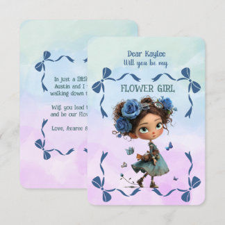 Tarjeta Pequeña Flower Girl Invitation Floral Blue Watercolor