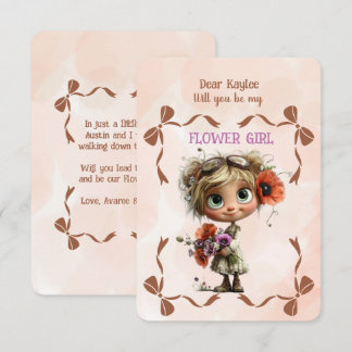 Tarjeta Pequeña Flower Girl Invitation Floral Blue Watercolor