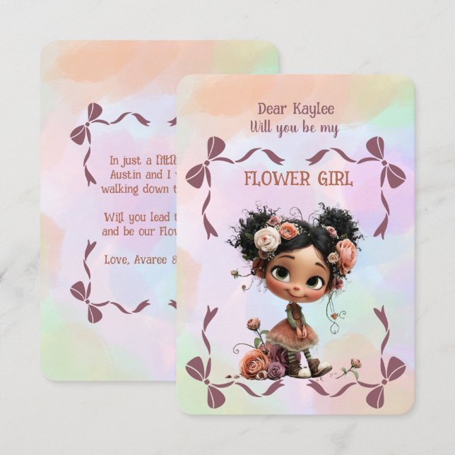 Tarjeta Pequeña Flower Girl Invitation Floral Blue Watercolor (Anverso / Reverso)