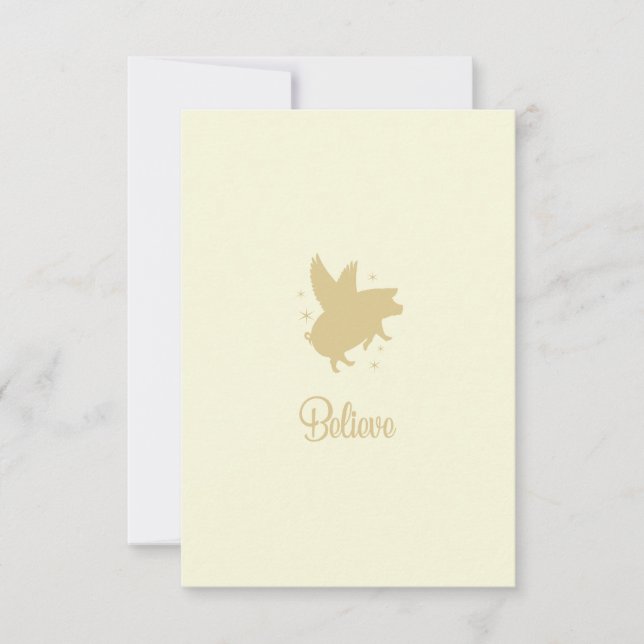 Tarjeta Pequeña Flying Pig Believe Flat Note Card (Anverso)