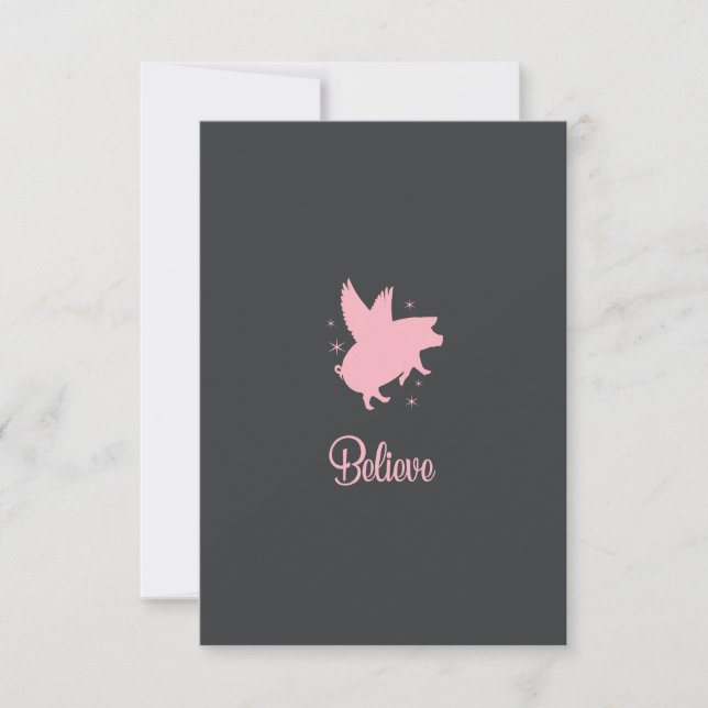 Tarjeta Pequeña Flying Pig Believe Flat Note Card (Anverso)