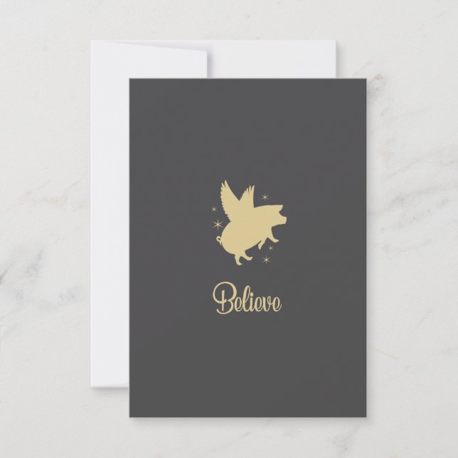 Tarjeta Pequeña Flying Pig Believe Flat Note Card (Anverso)