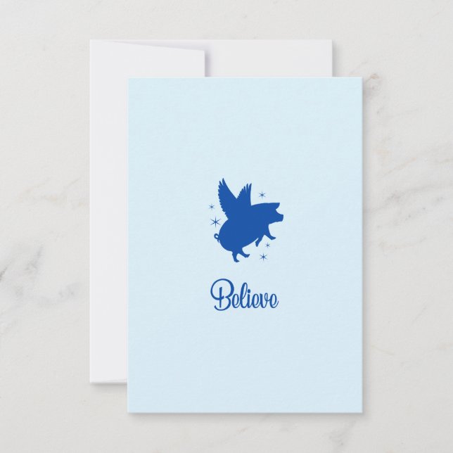 Tarjeta Pequeña Flying Pig Believe Flat Note Card (Anverso)