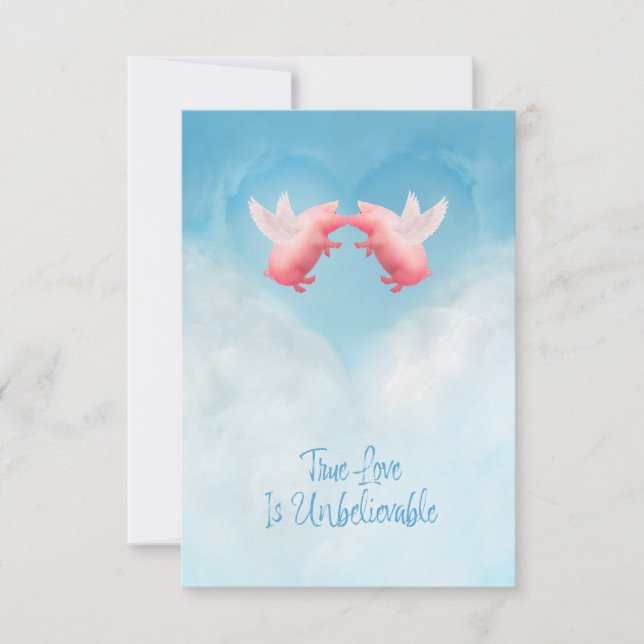 Tarjeta Pequeña Flying Pigs Unbelievable Love Flat Note Card (Anverso)