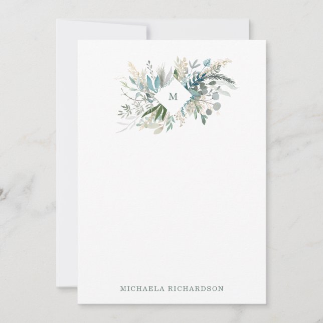 Tarjeta Pequeña Foliage de Woodland con monograma (Anverso)