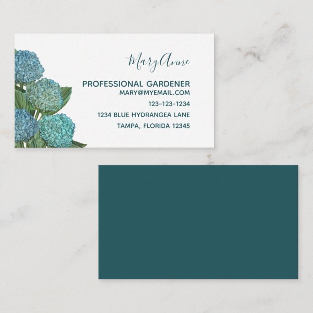 Tarjeta Pequeña Foliage Floral Azul Dusty Azul Moderno Hidrangea N (Anverso / Reverso)