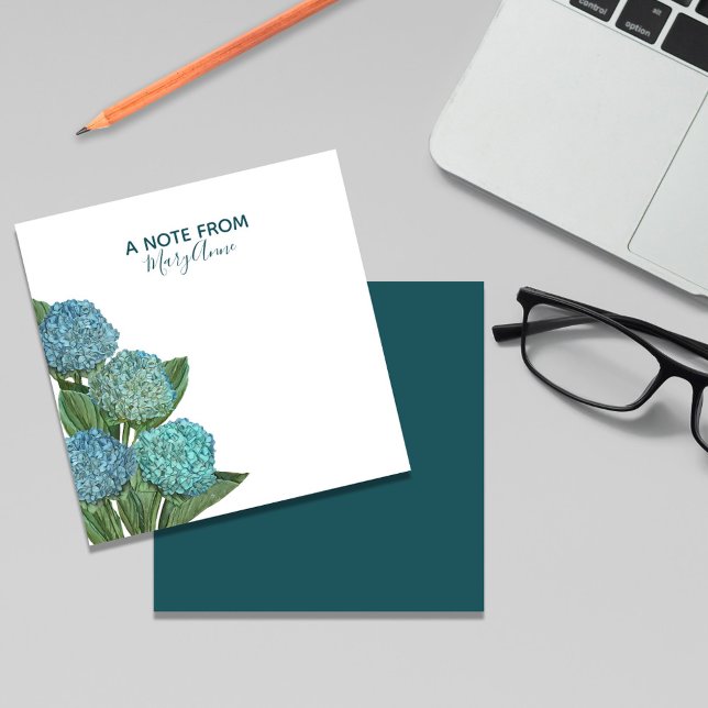 Tarjeta Pequeña Foliage floral moderno azul turbio Hidrangea (Blue Hydrangea custom notecards)