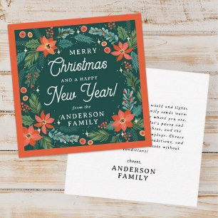 Tarjeta Pequeña Foliage floral moderno de Poinsettia Feliz Navidad