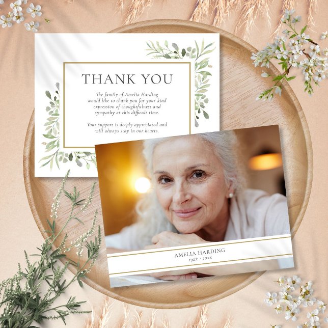 Tarjeta Pequeña Foliage Memorial Funeral Foto Gracias (Funeral Memorial Foliage Photo Thank You Note Card)