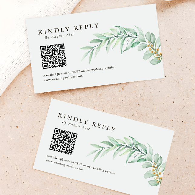 Tarjeta Pequeña Foliage minimalista QR CÓDIGO Boda RSVP (Subido por el creador)