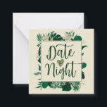 Tarjeta Pequeña Foliage Tropical Leafy Newlyweds Fecha noche<br><div class="desc">Foliage Tropical Moderno Verdor y Saltos de Oro Personalizado de marco moderno Fecha Noche Actividad Mini Tarjetas de notas - con borde de hojas tropicales, tipografía de marcador de pincel y su texto Personalizado. Dáselos a los clientes bodas para que rellenen y se entreguen en la misma fecha para la...</div>