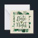 Tarjeta Pequeña Foliage Tropical Leafy Newlyweds Fecha noche<br><div class="desc">Foliage Tropical Moderno Verdor y Saltos de Oro Personalizado de marco moderno Fecha Noche Actividad Mini Tarjetas de notas - con borde de hojas tropicales, tipografía de marcador de pincel y su texto Personalizado. Dáselos a los clientes bodas para que rellenen y se entreguen en la misma fecha para la...</div>
