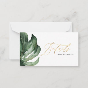 Tarjeta Pequeña Follaje de hojas de palma acuarela y detalle de bo